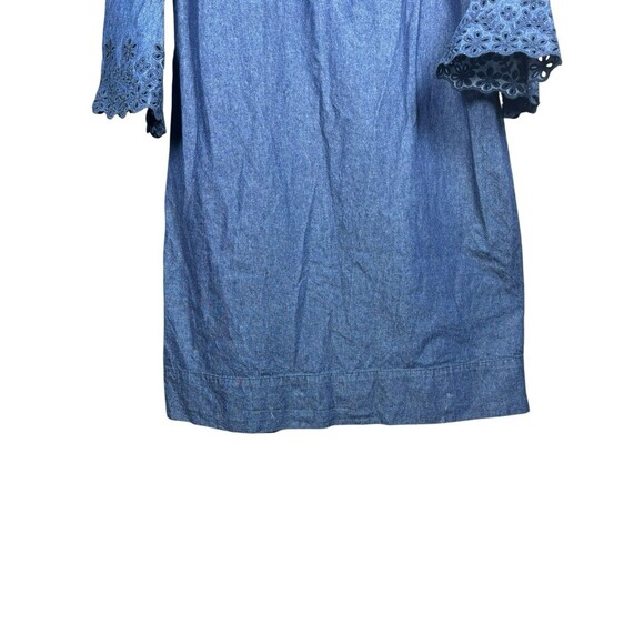 Draper James Womens Size 10 Denim Chambray Dress Ruffle Front Bell Sleeve - Picture 4 of 14